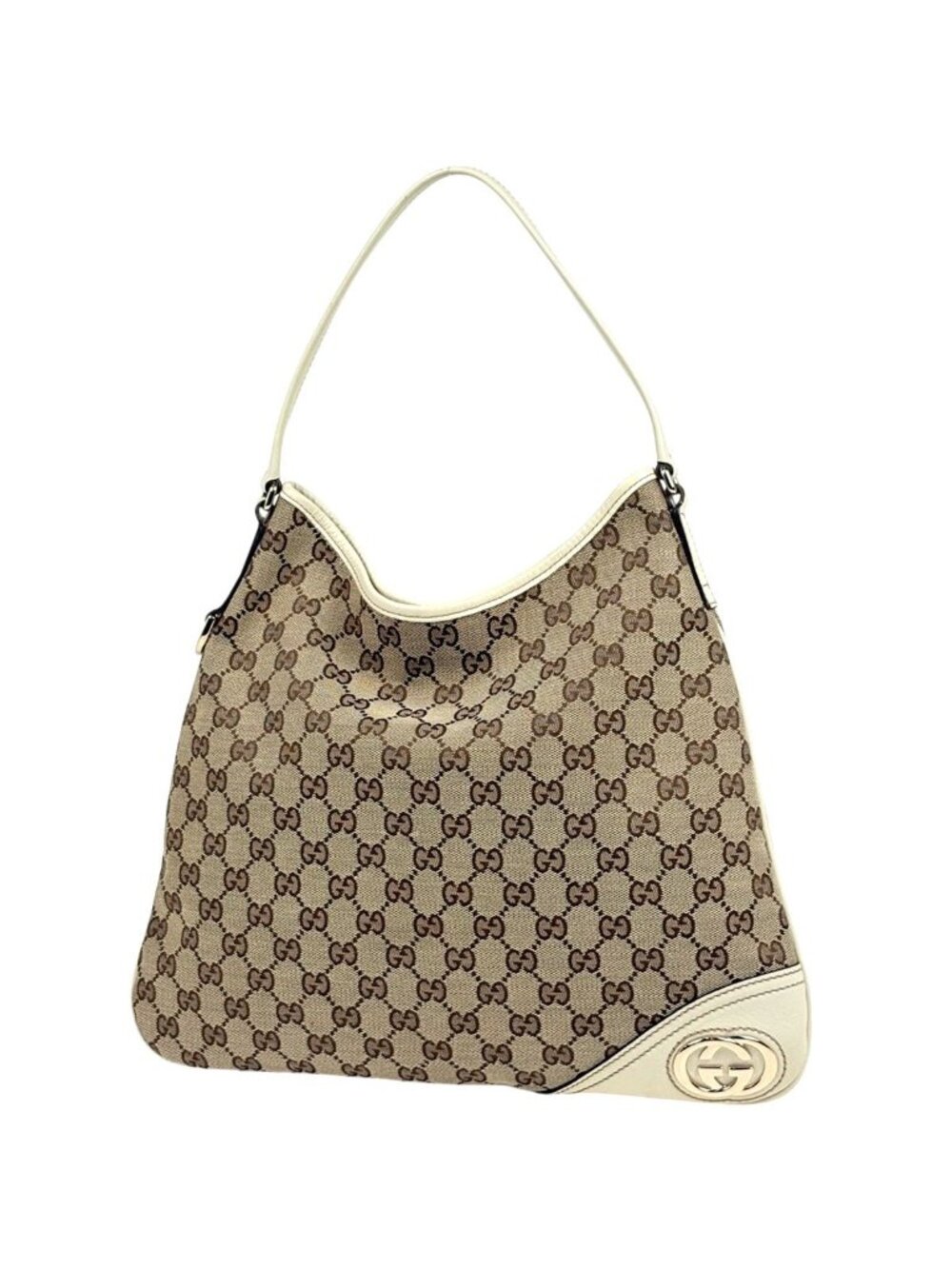Gucci GG Pattern Shoulder Bag Canvas Beige White